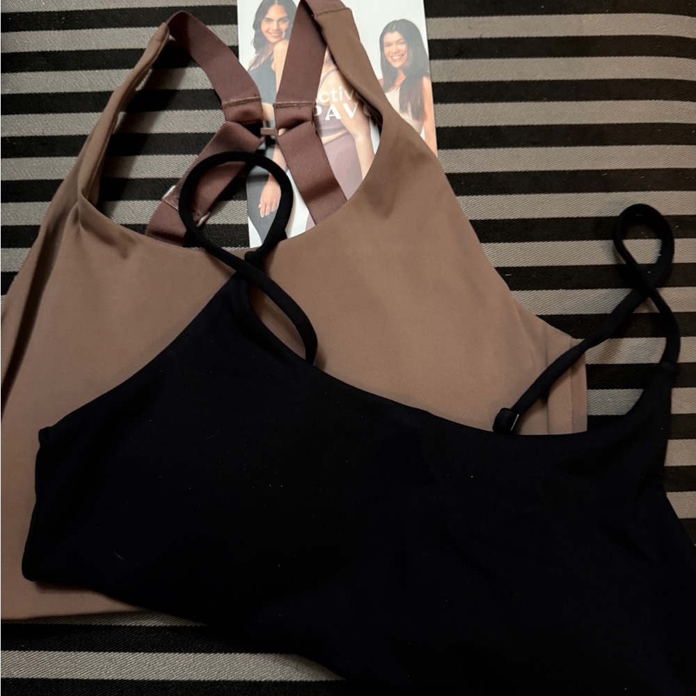 2 New PAVOI Bras. Black Mauve Bralette Active